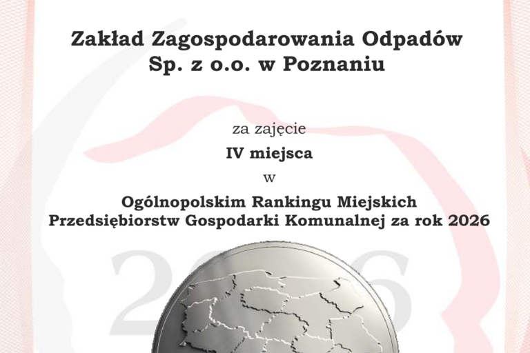 ZZO z IV miejscem w Ogólnopolskim Rankingu Miejskich Przedsiębiorstw Gospodarki Komunalnej